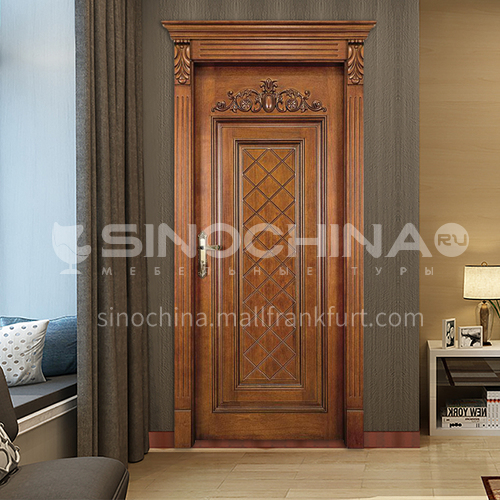 B latest style walnut log door carved decorative line interior door bedroom door price includes Roman column 25